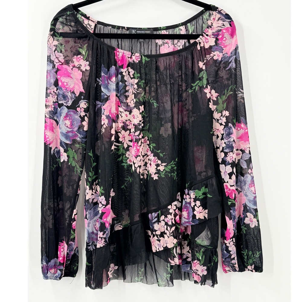 y2k Sheer Floral Mesh Ruffle overlay Top Womens L Fairy Grunge whimsigoth pink